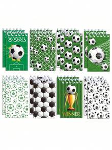 SHEIN 8 pezzi casuali Taccuino a spirale con motivo calcio, tascabile, blocco note mini, memo pad per feste a tema sportivo, forniture scolastiche, ritorno a scuola
