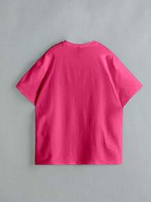 Slaydiva 休闲图案圆领宽松短袖T恤，适合夏季 - 玫紅色 - 查看 2