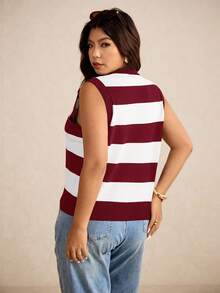 Elaquor Plus Size Fall Casual Colorblock Striped Knit Vest,Fall Clothes For Women Autumn