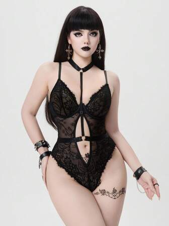 Goth Body stile gotico con decorazioni di pizzo, con coppa, collo a choker