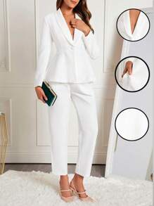 Amorya Shawl Collar Single Button Peplum Blazer & Pants In Fall/Winter