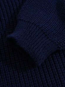 EURMUSE 女式小码休闲罗纹针织圆领毛衣 - 藏蓝色 - 查看 6