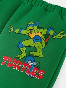 TEENAGE MUTANT NINJA TURTLES | SHEIN 2pcs Baby Boy Cartoon Turtle Pattern Knit Crew Neck Sweatshirt And Sweatpants Set Fall Winter