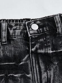 Tween 女童复古休闲时尚个性牛仔裤，做旧水洗宽松直筒蓝色牛仔裤，适合所有季节 - 灰色 - 查看 4