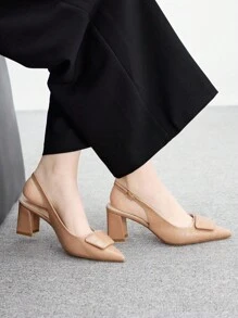 CUCCOO BIZCHIC New Pointed Toe French Style High Heels With Bow, Color Blocking Rivet Accent Fashionable Ladies Pumps - Apricot - View 5