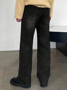 DAZY Men's Autumn Pocketed Wide Leg Loose Casual Versatile Jeans, Grunge - Black - View 2