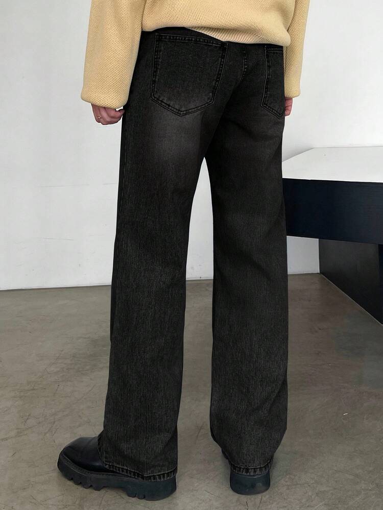 Men's Autumn Pocketed Wide Leg Loose Casual Versatile Jeans, Grunge