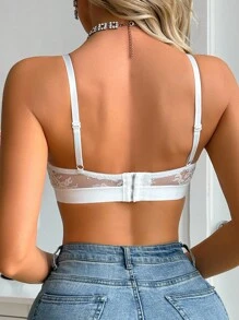 Women's Breathable Sexy Lace V-Neck Wireless Lingerie Bra - White - View 2