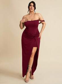 SHEIN BAE Váy midi bó phía trước màu đen dáng xương cá cỡ lớn dành cho nữ xuân/hè, váy xếp ly xẻ tà phía trước thắt nút xoắn, váy ngắn tốt nghiệp, váy ngắn co giãn, váy kiểu Pháp, váy dạ hội, váy sinh nhật, váy phù dâu, váy thường ngày thanh lịch, váy dự tiệc cưới, váy phù dâu, váy dự tiệc, váy corset - Màu Đỏ Sâu - Xem 3