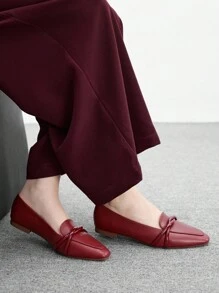 CUCCOO BIZCHIC 女士方头平底牛血色交叉带软底舒适复古乐福鞋，适合日常通勤和办公室穿着 - 酒紅色 - 查看 7