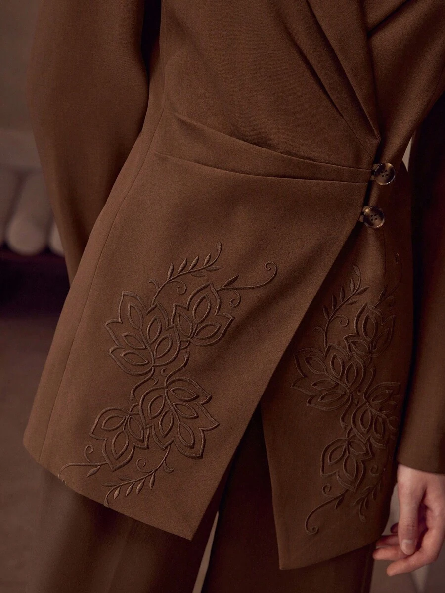 MOTF PREMIUM SACOU ASIMETRIC ELEGANT CU BRODAT PENTRU DAMĂ - cafea maro - Vizualizare 1