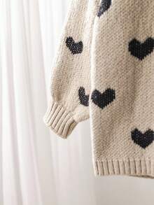 SHEIN LMoss Kids 年轻女孩心形图案休闲落肩长袖针织开衫