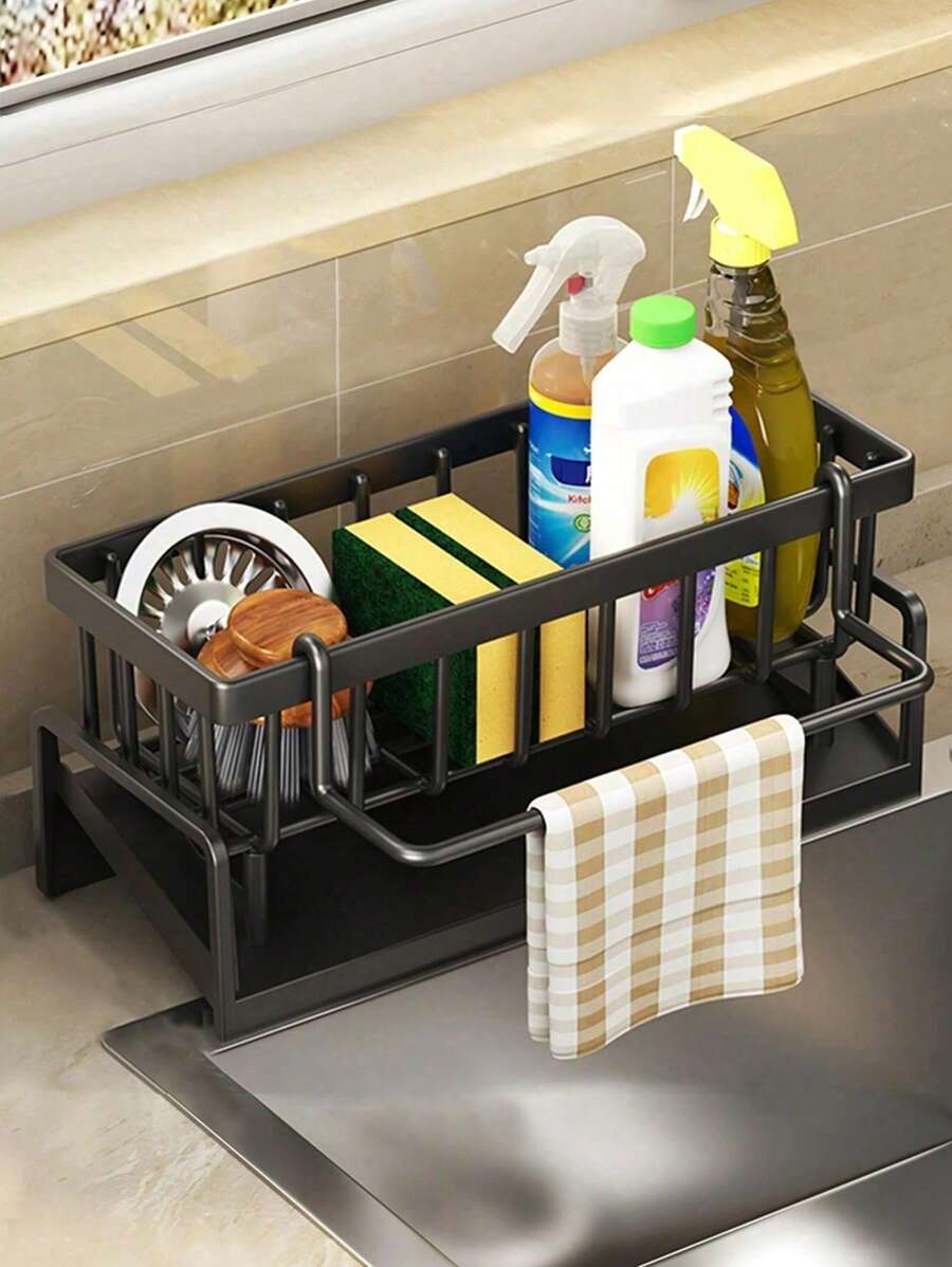 SHEIN 1PC Plastic Sponge Holder For Kitchen Sink - Soap Storage Basket With Drainage Holes, Multifunctional Sink Organizer, Dish Sponge Caddy, Countertop Organizer, Kitchen Accessories, Bathroom Storage, Waterproof, Space Saving, Easy To Clean, Modern Home Decor