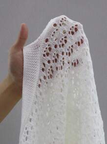 INAWLY Áo len cardigan mỏng dệt rỗng một hàng khuy đơn tay dài màu trơn dành cho nữ - trắng - Xem 5