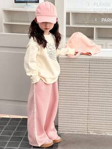 Dazy Kids 2pcs Young Girl Girls Crew Neck Thermal Lined Printed Sweatshirt And Pants Set, Fall