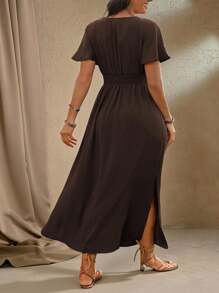 Roveilla 加大码女式裹腰荷叶边袖连衣裙，适合圣诞节超长女装