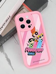 THE POWERPUFF GIRLS X SHEIN 1pc Cute And Creative Cartoon Collaboration, High-End Texture, Simple, Fully Transparent, Shockproof And Fashionable Phone Case, Halloween And Christmas Gift,Compatible With IPhone - Pink - View 3