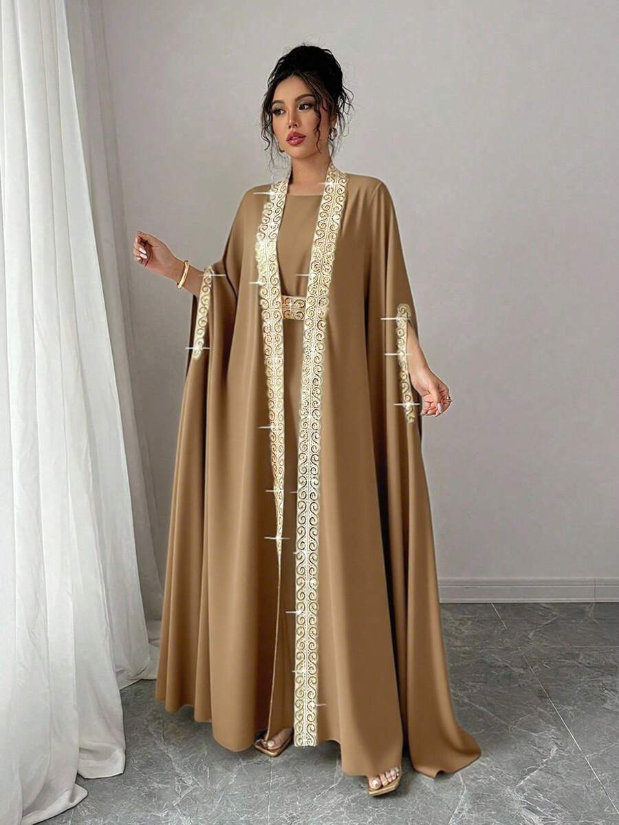 Rafferiza مجموعة أنيقة من قطعتين تتكون من كارديجان بأكمام خفافيش وفستان مزخرف بالشريط