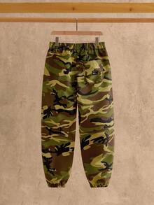 Manfinity NXTstreet Men's Casual Camouflage Print Tapered Pants Camo Cargo Pants Men Men Camo Cargos Camo Pants Baggy Camo Pants Baggy Camo Pants Men Men Cargos, Fall - Army Green - View 3