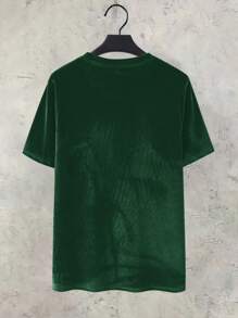 Claim Dot Men's Velvet Letter Print T-Shirt - Green - View 4