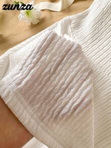 1pc Girls' Casual Vacation White Textured Fabric Double Layer Dress, Summer - White - View 6