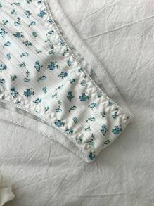 2pcs Set Romantic Floral Lace Patchwork Butterfly Decor 3/4 Cup Bra & Panty Set For Women - Blue and White - View 4