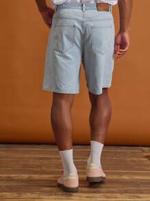 Musero 男士水洗牛仔空白纯色风格短裤春夏胶囊衣橱 - 淺色水洗藍 - 查看 4