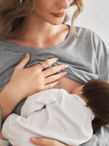 BloomMama Maglietta premaman tinta unita a maniche lunghe e collo rotondo - Grigio - Visualizzare 4