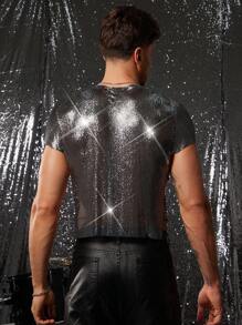 FeverCity 男士宽松时尚性感金属感V领短袖T恤