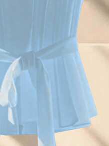 Franclia 2件組獨特精品時尚修身法式風白色上衣與長褲夏季套裝 - 淺藍色 - 查看 5