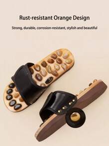 SHEIN 男士足部穴位按摩拖鞋，中医针灸按摩旋转足部按摩鞋，男女适用（每双拖鞋上的鹅卵石略有不同） - 黑色 - 查看 10