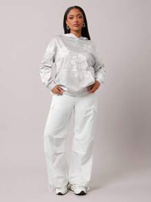 Radiana 舒适休闲简约樱桃图案圆领宽松卫衣，百搭秋冬 - 淺灰色 - 查看 3