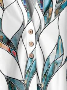 Rusticease 女士休闲优雅宽松圆领长袖上衣和裤子套装，夏季服装，树叶印花