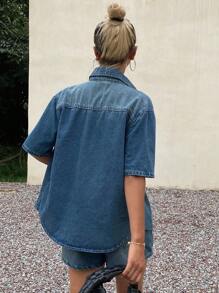 Livesso Women's Summer Short Sleeve Shirt Top And Denim Shorts Set