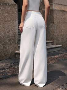 Selenza Women's Pocketed Pleated Wide Leg Loose Casual Versatile Denim Pants