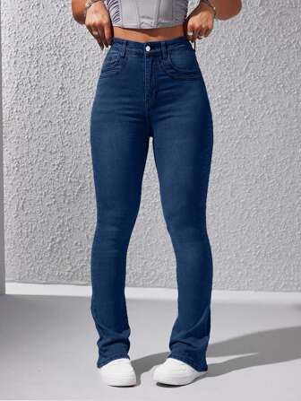 SHEIN Women's High Waist Pocket Skinny Casual Versatile Denim Jeans