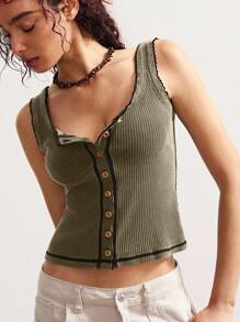 Bohemela Áo ba lỗ hở vai đơn giản, bó sát, thoải mái cho nữ - xanh quân đội - Xem 4