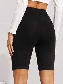 SHEIN EZwear Wide Waistband Patch Pocket Biker Shorts