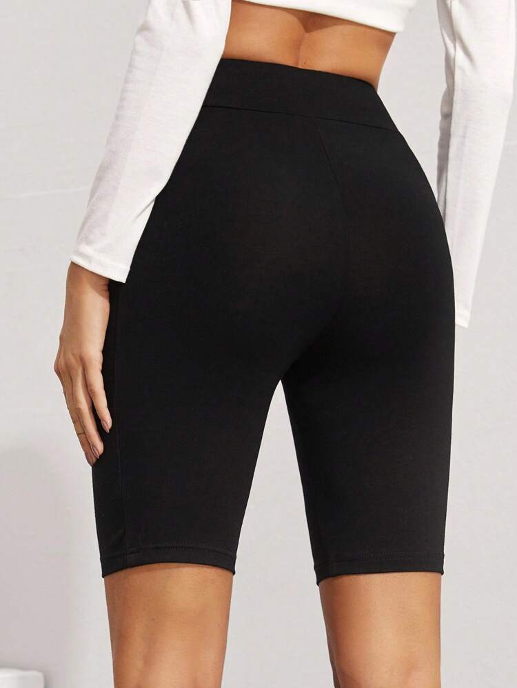 Wide Waistband Patch Pocket Biker Shorts