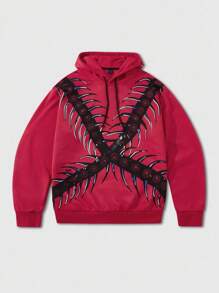 ROMWE MEN Anime Unisex Hooded Sweatshirt With American Street Dark Graphic Print - Red - View 4