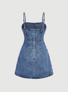 SHEIN MOD Light Wash Denim Cami Dress With Wrap Hem And Casual Summer Style Denim Dress Blue Jean Dress Women Denim Dress Denim Sundress Spaghetti Strap Denim Dress
