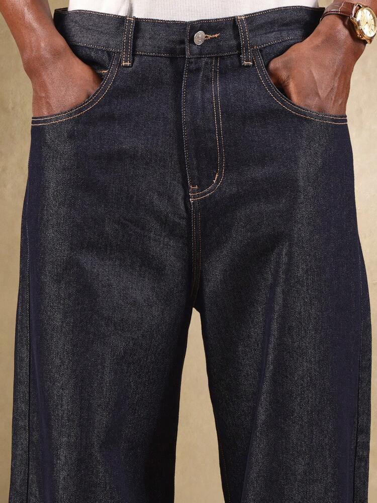 Jean en denim brut à jambe large avec imprimé logo