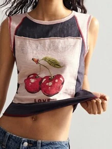 Bohemela Women's Knitted Crew Neck Cherry Print Tank Top - Dark Grey - View 5