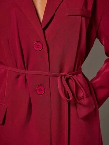 COSMINA Women's Elegant Waist Tie Thin Blazer Jacket, Autumn/Winter - Burgundy - View 7