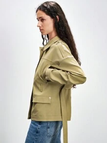 Lumivelle Women's Fashion Windbreaker Utility Jacket With Waist Cinch, Autumn/Winter Casual Spring For University - Khaki - View 4