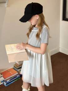 DAZY Young Girls Casual Round Neck Artistic Letter Print T-Shirt Set - White - View 5