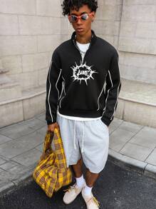 PAVTROS Sudadera con media cremallera y cuello alto con estampado de espuma con diseño de paz Manfinity Streetrush para hombres, sudadera con gráficos de vuelta al colegio para hombres, estilo rave, estilo emo, estilo años 2000, otoño e invierno - Negro - Ver 7