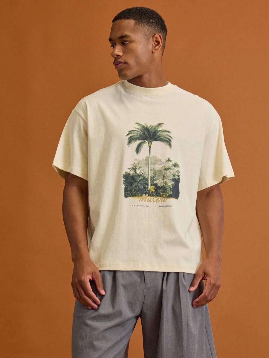 Musero Oversized Boxy Graphic Print T-Shirt Short Sleeve Drop Shoulder ...