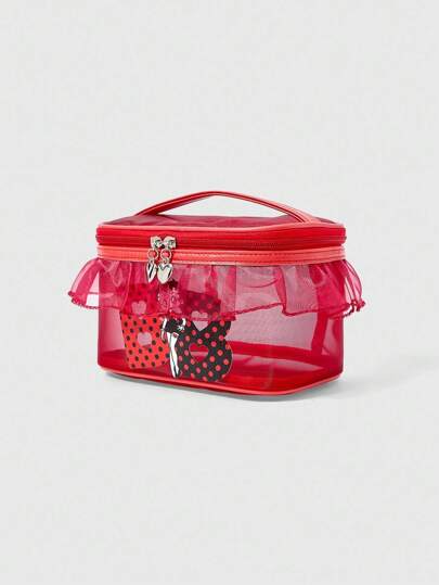 Betty Boop | ROMWE Figure Graphic & Polka Dot Pattern Fashionable Lace Mesh Portable Handheld Cosmetic Bag