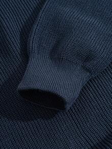 EURMUSE Men Rib Knit Textured Crew Neck High Quality Regular Sweater - Navy Blue - View 5